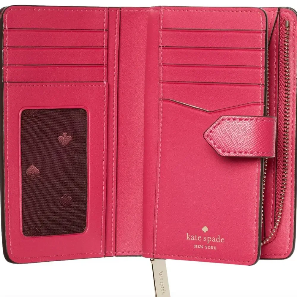 Kate Spade Staci Medium Compact Bifold Wallet in Pink Ruby